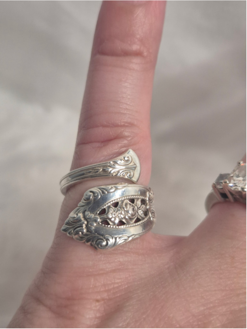 Women's Vintage Wallace Rose Point Sterling Silver Spoon Ring Size 4 Silver 1930